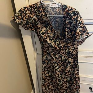 Petal and pup wrap dress, floral and black, size small